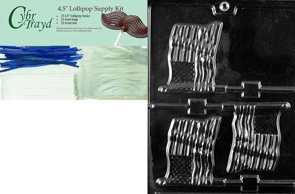 Cybrtrayd P010 Flag Lolly Chocolate Candy Mold with Exclusive Cybrtrayd Copyrighted Chocolate Molding Instructions... N10