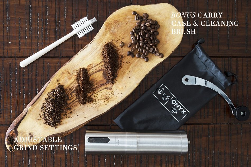 Onyx Kitchen Premium Ceramic Burr Manual Coffee Bean Grinder - Aeropress Compatible - Includes Bonus Carry Bag... N7
