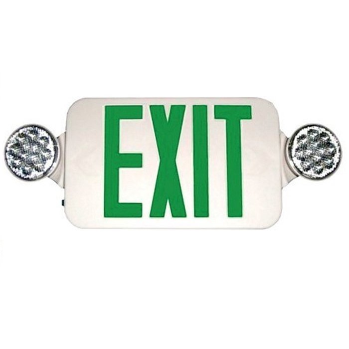 Morris 73534 Round Head LED Combo Exit Emergency Light with Self Diagnostic White Housing, Green