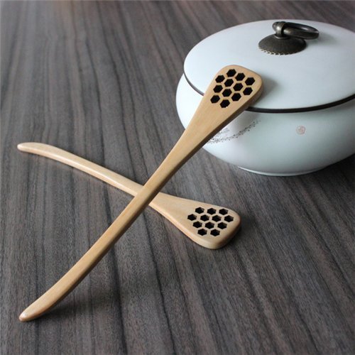 AUCH Creative 7.28 Inch Wood Honey Dipper Stick Server for Honey Jar Dispense Drizzle -Pack of 5 N3