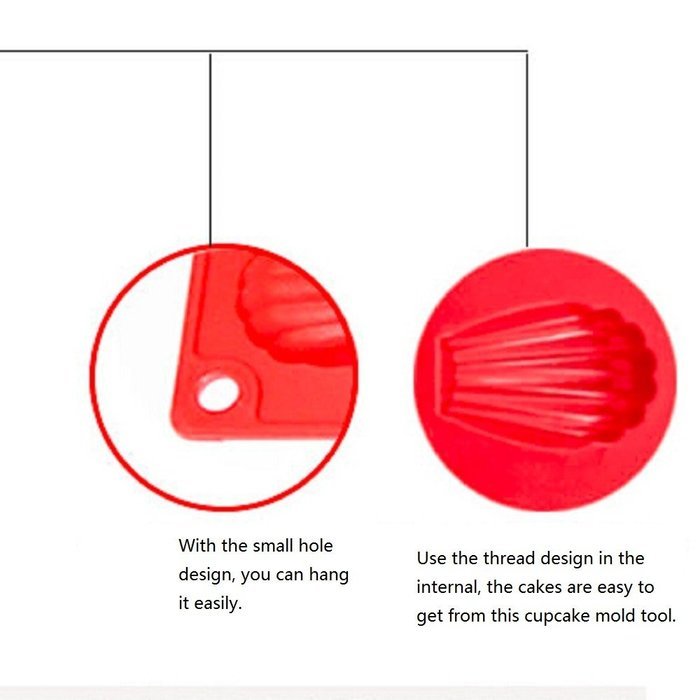 Woreach 20 Shell Silicone Muffin Pans -- Red Baking Pan Mold -- Non-Stick Cupcake Mold N4