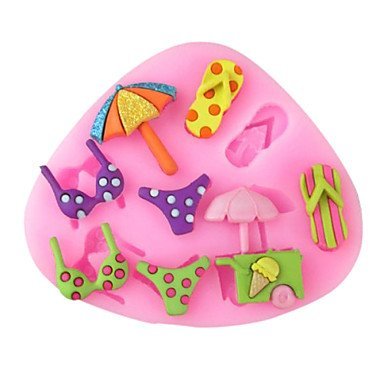 Y&XL&H Swimwear Slippers Umbrella Baking Fondant Cake Choclate Candy Mold,L8.4cmW7.3cmH0.8cm N3
