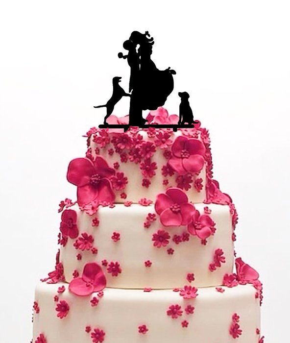 Ecape Acrylic Cake Topper of Engagement and Wedding with Bride and Groom and Their Lovely Cat Pack of 1 N7
