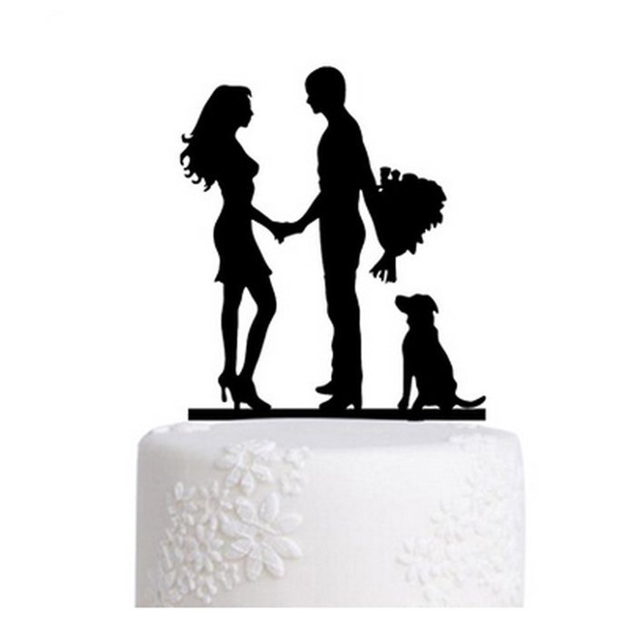 Ecape Acrylic Cake Topper of Engagement and Wedding with Bride and Groom and Their Lovely Cat Pack of 1 N8
