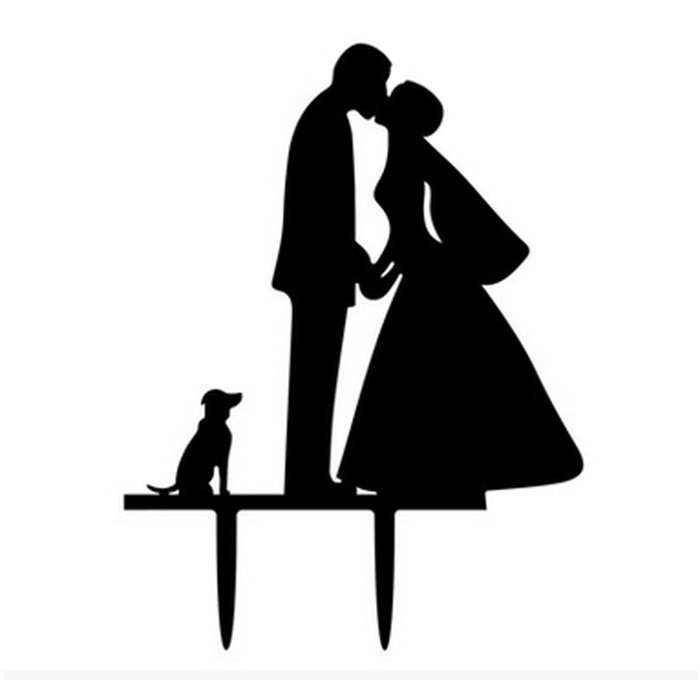 Ecape Acrylic Cake Topper of Engagement and Wedding with Bride and Groom and Their Lovely Cat Pack of 1 N10