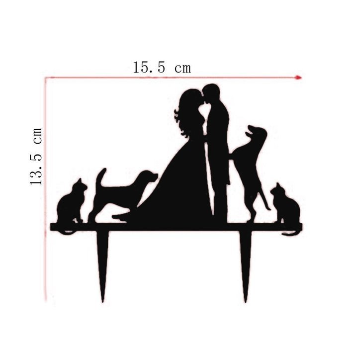 Ecape Acrylic Cake Topper of Engagement and Wedding with Bride and Groom and Their Lovely Cat Pack of 1 N11