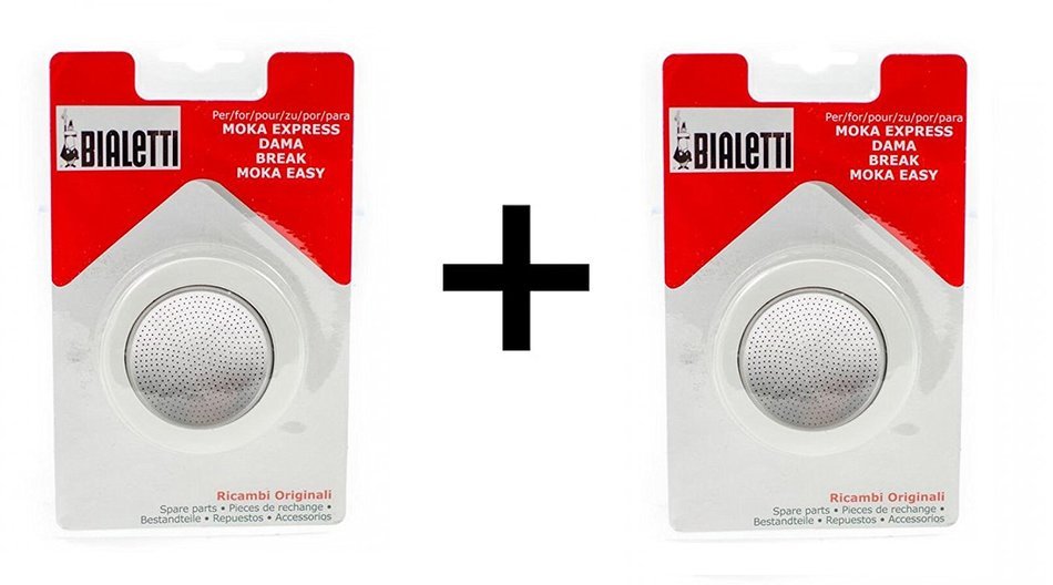 Bialetti 1 Cup Stovetop Moka Express Replacement Filter & Gasket Seals (2-Pack)
