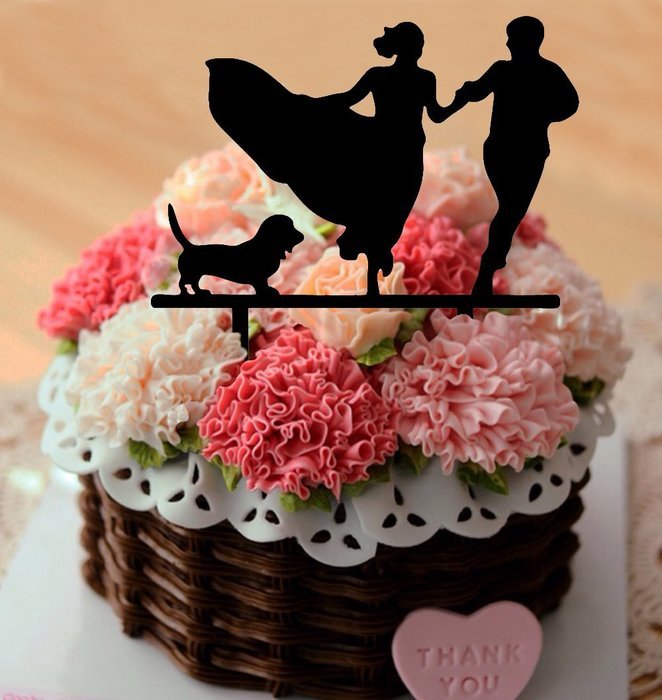 Ecape Acrylic Cake Topper of Engagement and Wedding with Bride and Groom and Their Lovely Cat Pack of 1 N12