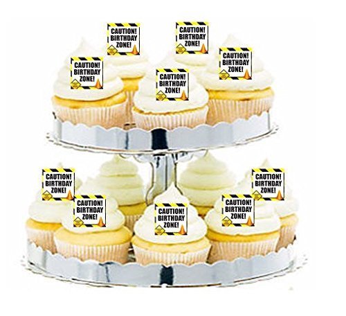 CakeSupplyShop Item#24267 24pk Construction Birthday Zone Edible Cupcake Decoration Toppers / Picks