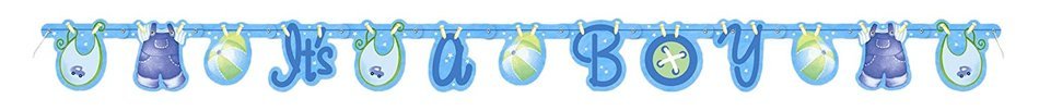Cardboard Blue Clothesline Boy Baby Shower Cake Bunting Topper N13