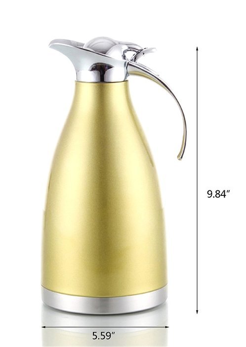 Bestwoohome Stainless Steel Vacuum Insulated Thermal Carafe Water Pitcher with Press Button (0.39Gallon, Golden) N10