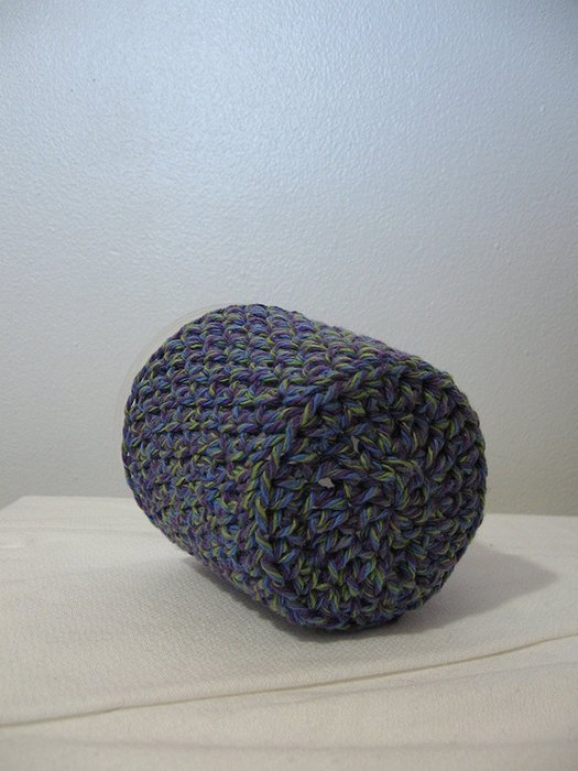 Handmade Crochet Ice Cream Pint Cozy in Blue, Purple and Green Tweed N2