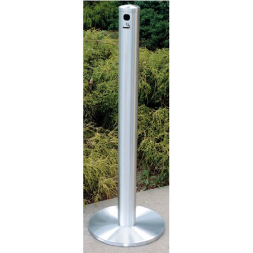 Glaro Floor Standing Smoker's Post in Satin Aluminum, 3-1/2 inch Dia x 42 inch H, 14 inch Base, Shown in Satin...