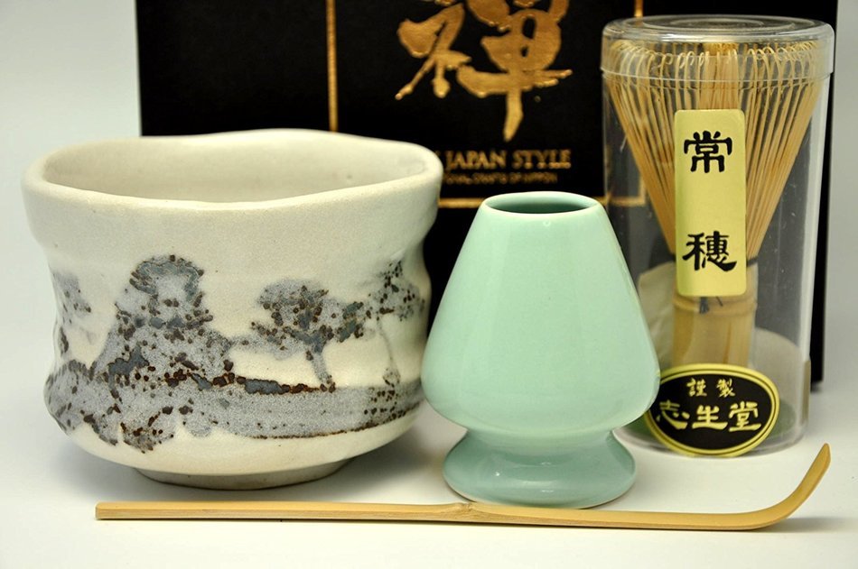 Japanese Mino Yaki ware Matcha Bowl And Tea Ceremony Set Green Tea 11 / 11 / 8.5cm (4.3 / 4.3 / 3.3inch)[7363] N5