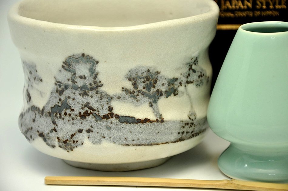Japanese Mino Yaki ware Matcha Bowl And Tea Ceremony Set Green Tea 11 / 11 / 8.5cm (4.3 / 4.3 / 3.3inch)[7363] N6
