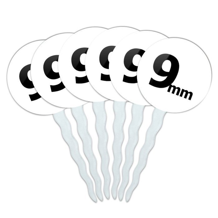 Set of 6 Cupcake Picks Toppers Decoration Guns Weapons Military - Handgun Weapon Black on White N13