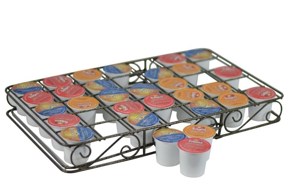 35 K-Cup Coffee Pod Stand Holder, Hammered Black Scroll Design N3