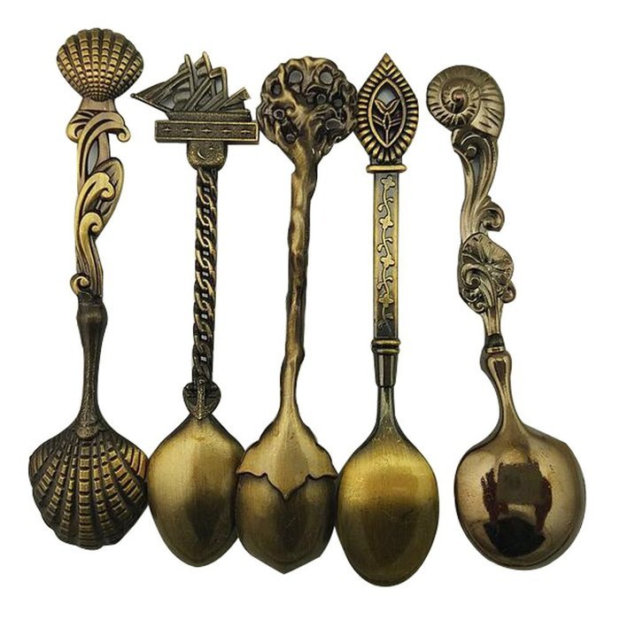 Retro Creative Coffee Scoops Stirring Spoon Sugar Spoon Tea Spoon with Fruit Fork Set of 6 (Silver) N34