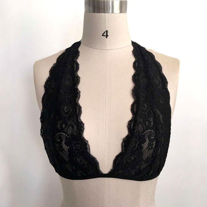 PHOTNO Women Hollow Translucent Underwear Sheer Lace Strap Lingerie Bra Tops N15