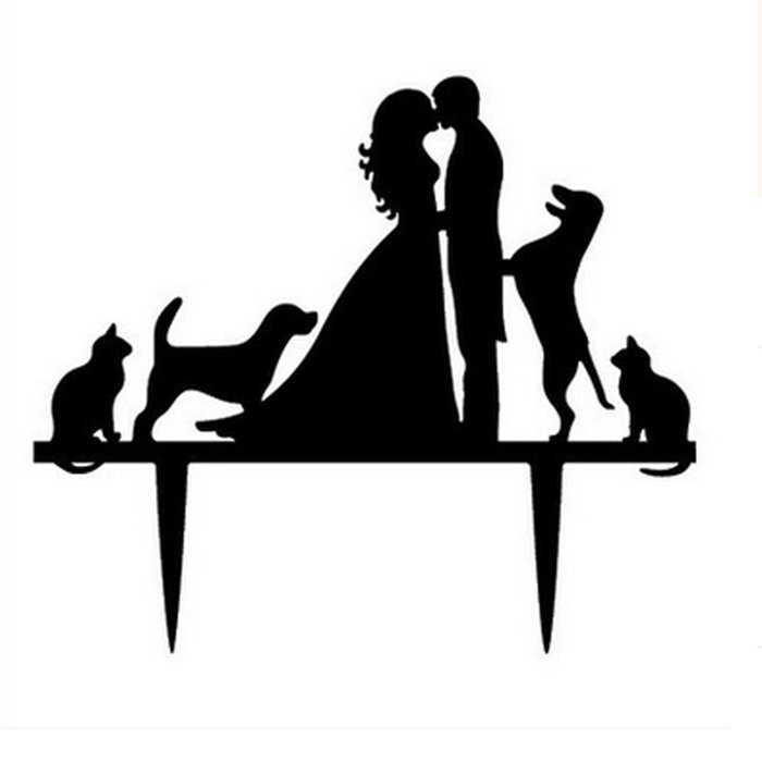 Ecape Acrylic Cake Topper of Engagement and Wedding with Bride and Groom and Their Lovely Cat Pack of 1 N17