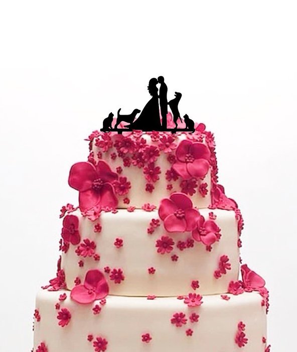 Ecape Acrylic Cake Topper of Engagement and Wedding with Bride and Groom and Their Lovely Cat Pack of 1 N19