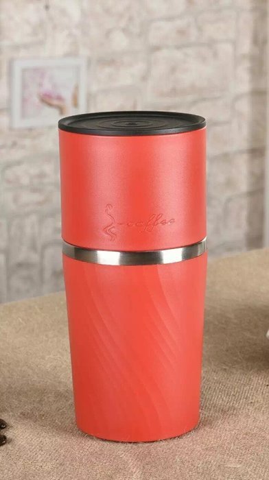 TACLIFE 4-in-1 Manual Coffee Maker, Thermos Cup, Coffee Filter and dripper for Camping, fishing, Driving (RED) N5