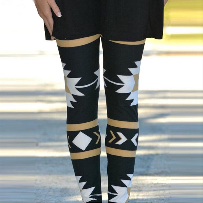 PHOTNO Casual Women Lady Skinny Geometric Print Stretchy Jegging Pants Slim Leggings N91