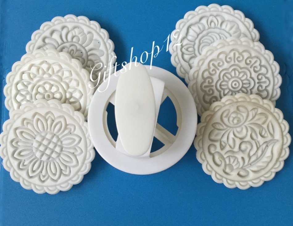Giftshop12 Mooncake Molds Cookie Cutter Molds Extra Large Round 6 Stamps 250g N2