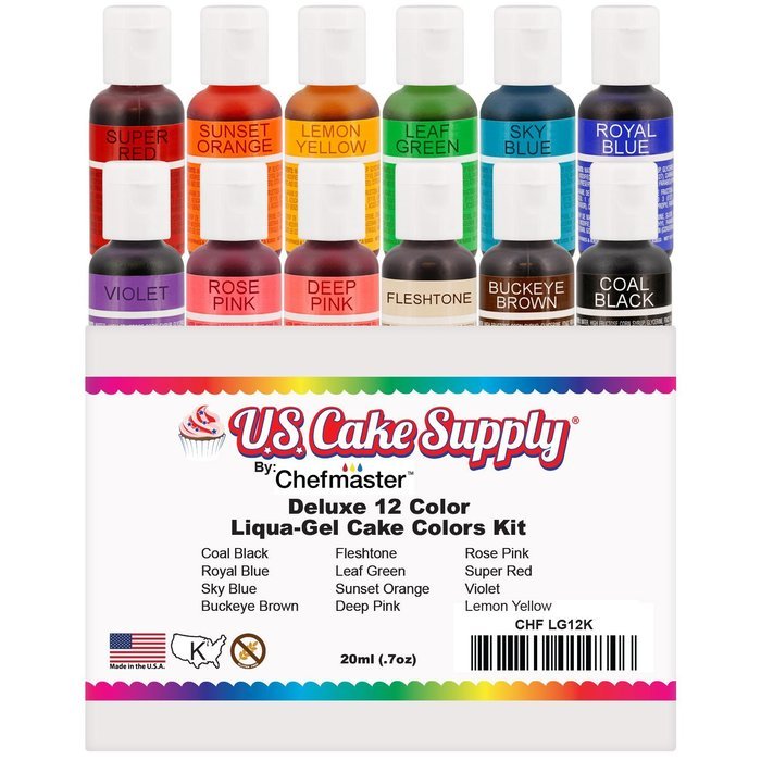 12 Color-US Cake Supply&reg; by Chefmaster Liqua-Gel Paste Cake Color Set - The 12 Most Popular Colors in 0.75 fl.... N20