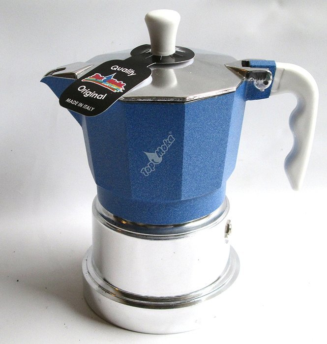 Top Moka: "Top" Aluminium Coffee Maker, Azure with Silver Boiler Chamber, 3-Cups [ Italian Import ]