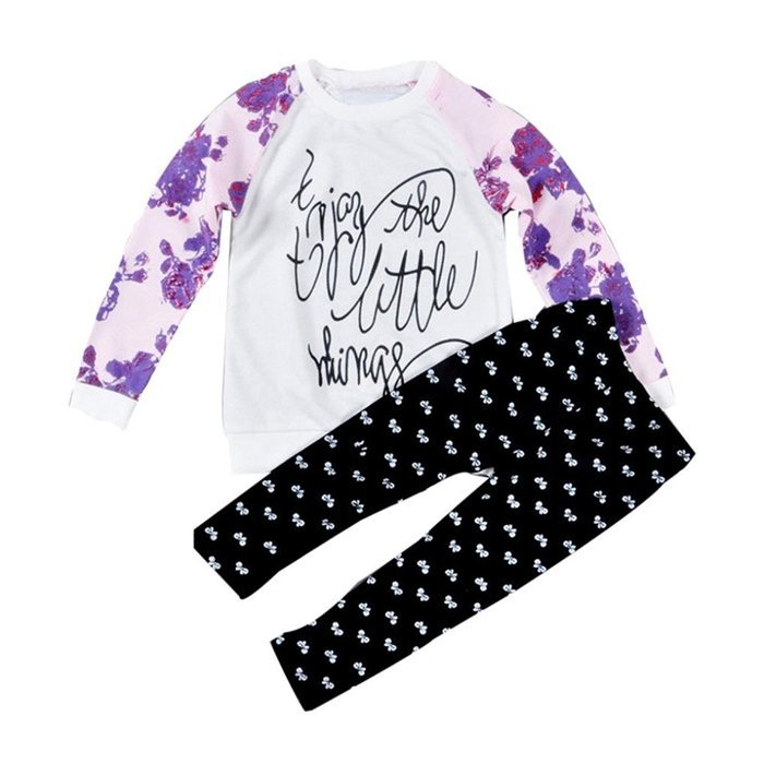 PHOTNO 1Set Toddler Baby Girl Long Sleeve Print T-shirt Tops+Pants Outfits Clothes (2-6Y) N9