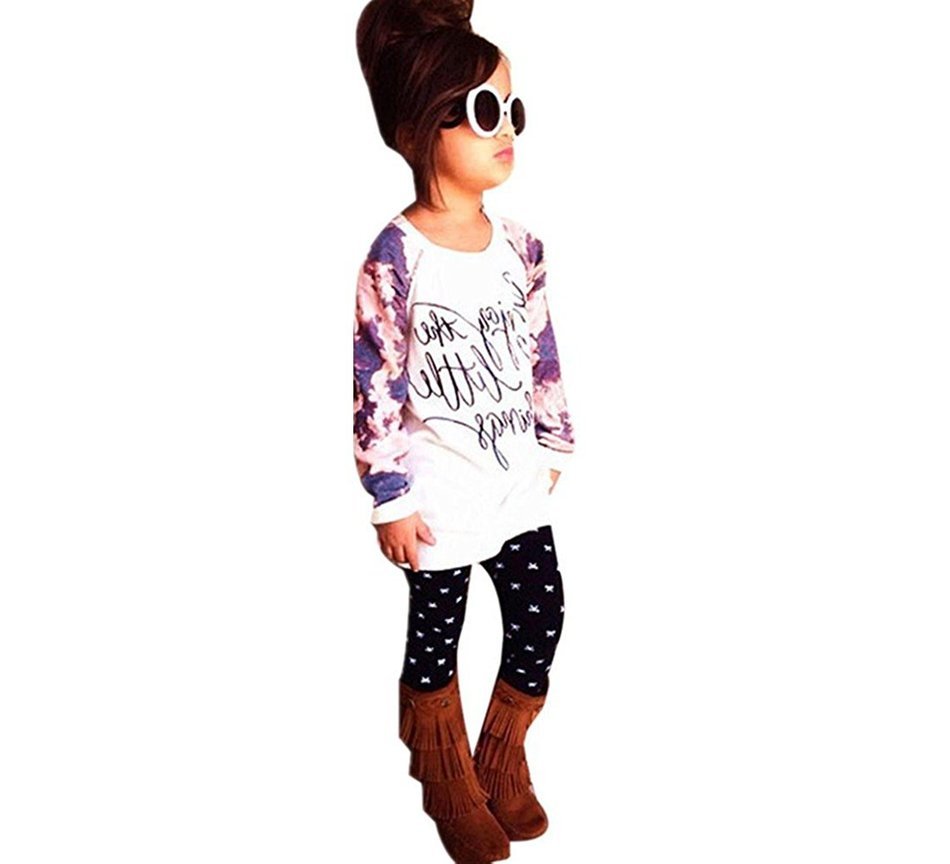 PHOTNO 1Set Toddler Baby Girl Long Sleeve Print T-shirt Tops+Pants Outfits Clothes (2-6Y) N11