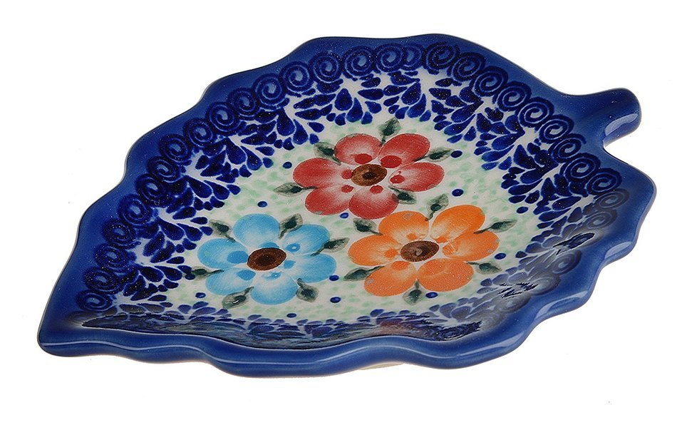 Classic Boleslawiec, Polish Pottery Hand Painted Ceramic Tea Bag Tidy Holder, Diameter: 4.3x5.1inch 516-U-004