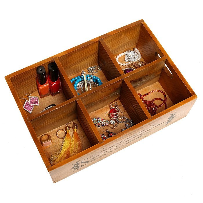 French Country Pinewood 6-Compartment Jewelry Organizer / Board Game Storage Box / Tea Holder - MyGift&reg;
