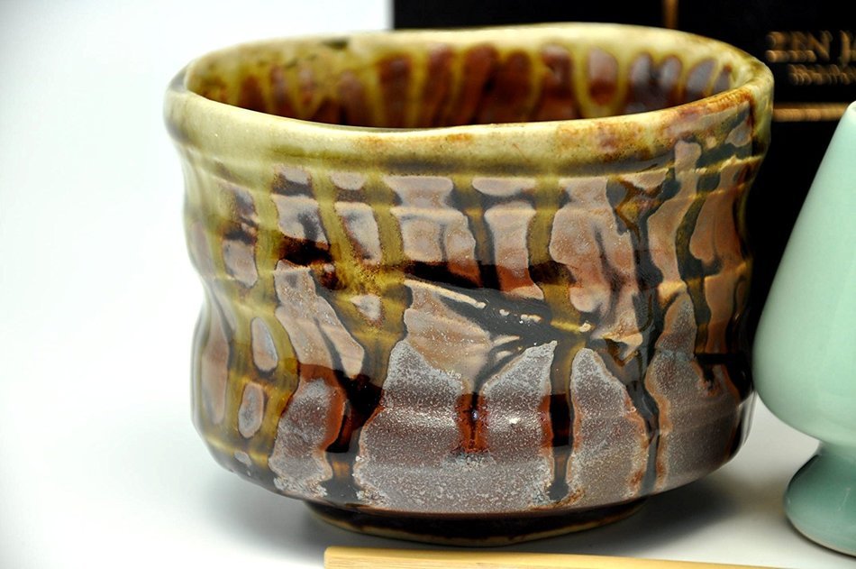 Japanese Mino Yaki ware Matcha Bowl And Tea Ceremony Set Green Tea 11 / 11 / 8cm (4.3 / 4.3 / 3.1inch)[7365] N4