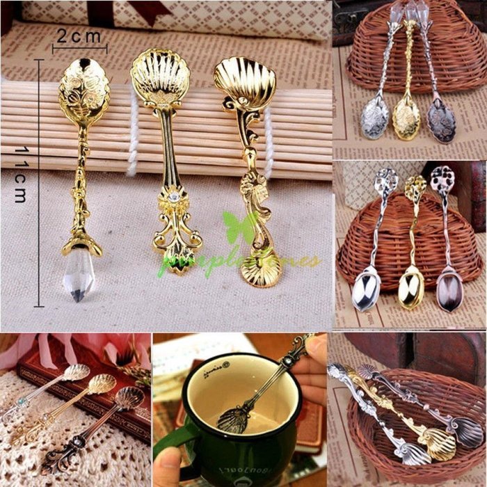 Genenic Carved Scoop Retro Tea Coffee Metal Spoon N5