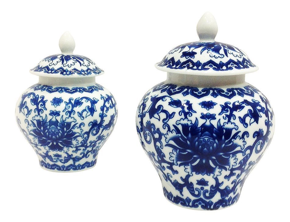 Ancient Blue and White Porcelain Tea Storage Helmet-shaped Temple Jar ( large size) N4