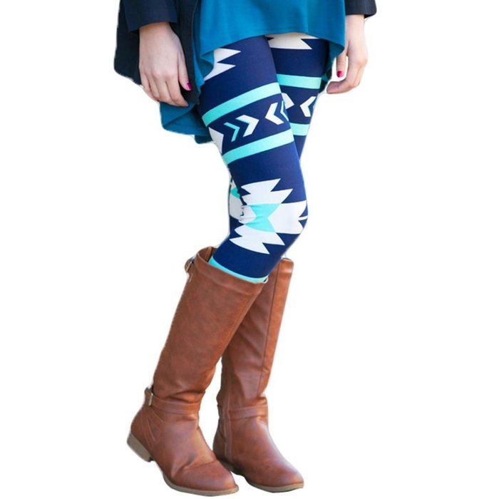 PHOTNO Casual Women Lady Skinny Geometric Print Stretchy Jegging Pants Slim Leggings N96