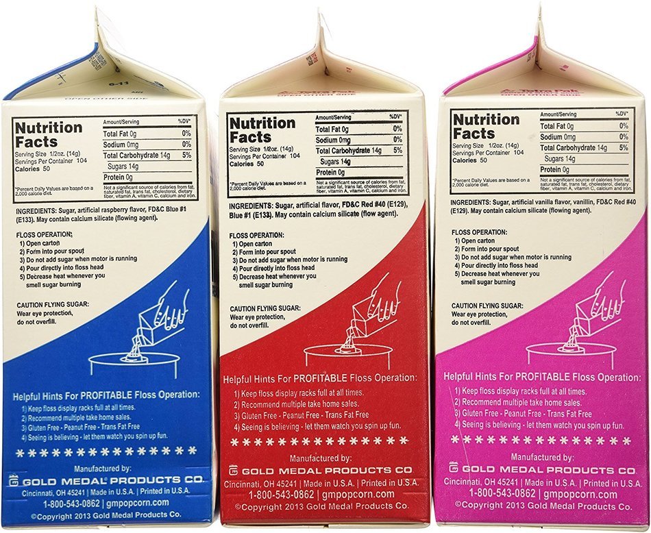 Cotton Candy Floss Sugar-Blue Raspberry, Pink Vanilla & Cherry- 3.25 lbs. (3 pack) N2