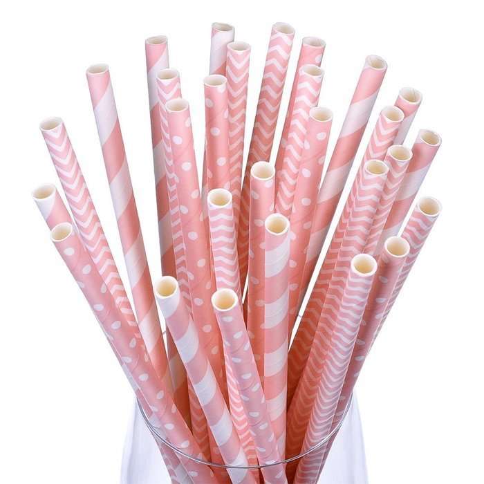 eBoot Pink Paper Straws 3 Patterns 75 Pieces with Happy Birthday Banner N2