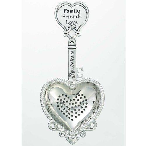 Keys to Love Heart Shaped Tea Strainer with Drip Tray - By Ganz N2