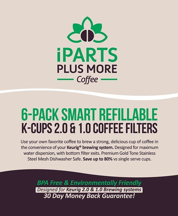 6-Pack Reusable Gold Plated Mesh Coffee Filters For Keurig 2.0 and 1.0 Brewers Fits K200/K250, K300/K350, K400... N4