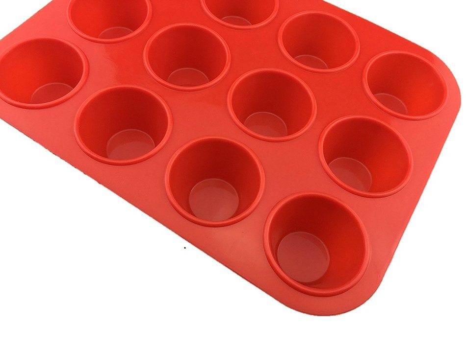 Chef's Entr&eacute;e Silicone Small Mini Muffin Cupcake Pans - 2 Pack x 12 Muffin Cups Red Cupcake Non-stick Baking Tray... N2