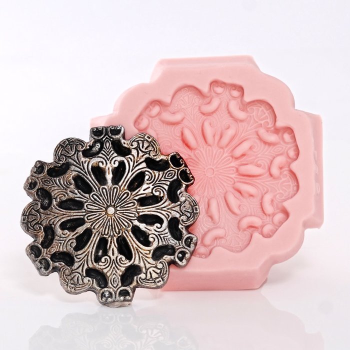 Round Steampunk Medallion Mold Easy To Use Flexible Silicone Food Safe Fondant, Chocolate, Candy, Resin, Polymer...