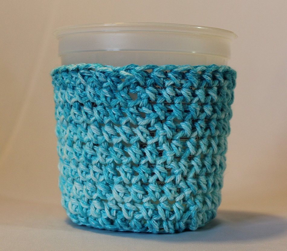 Handmade Crochet Ice Cream Pint Cozy in Blue Splash N5