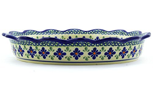 Polish Pottery Fluted Pie Dish 11-inch Gingham Flowers