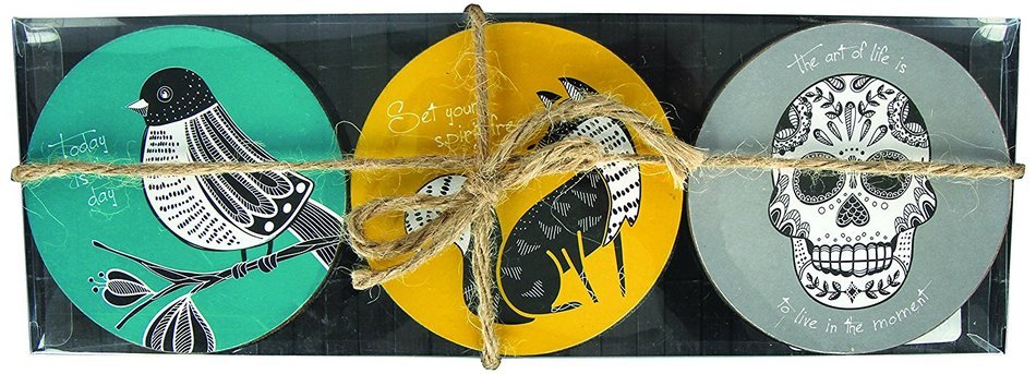 Karma, by Stephen Joseph Black and White Coaster Set, Multicolor