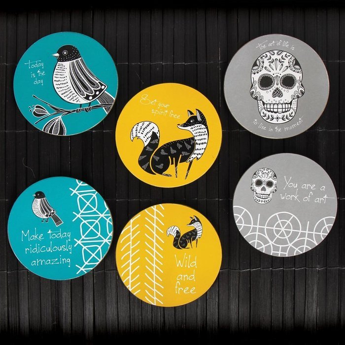 Karma, by Stephen Joseph Black and White Coaster Set, Multicolor N2