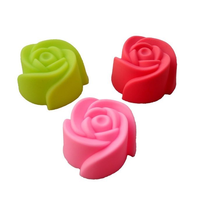 Fanhesheng 10pcs 3CM Silicone Rose Muffin Cookie Cup Cake Baking Mold Chocolate Jelly Maker Mould