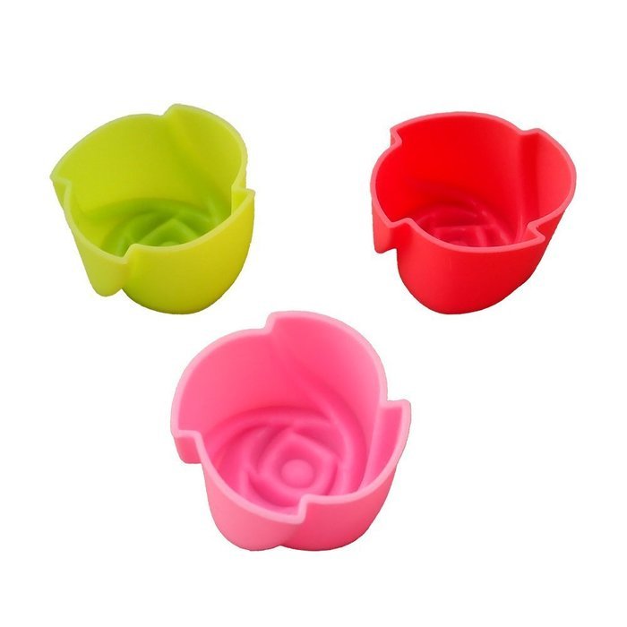 Fanhesheng 10pcs 3CM Silicone Rose Muffin Cookie Cup Cake Baking Mold Chocolate Jelly Maker Mould N2